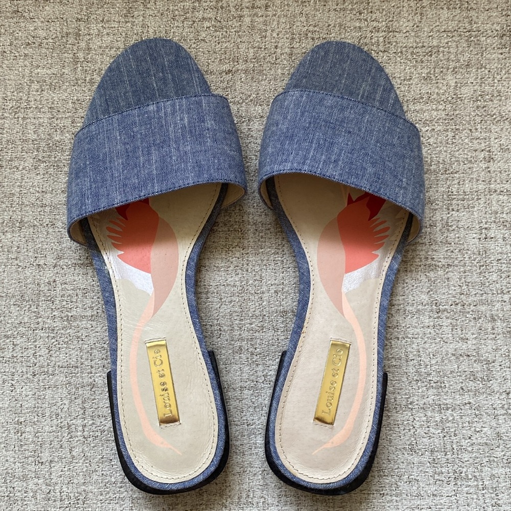 Louise et Cie low heel denim look/blue sandal size 8 1/2.